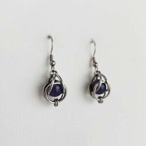 Fairy long purple and silver earrings